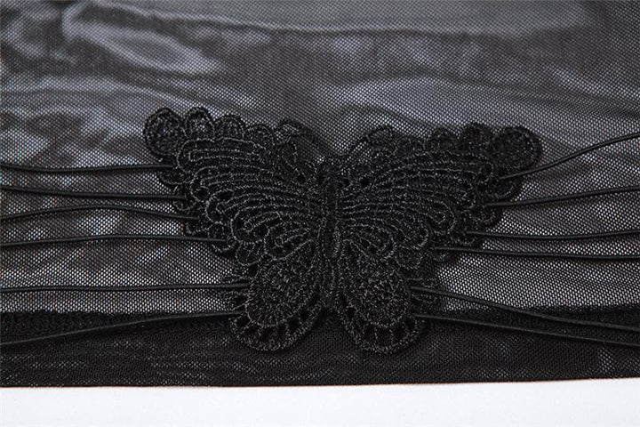 Sheer mesh butterfly applique see through backless solid top  | Festival Outfits Women