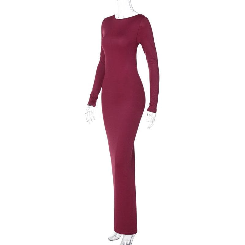 Backless ruched solid long sleeve maxi dress  | Festival Outfits Women