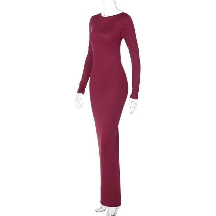Backless ruched solid long sleeve maxi dress  | Festival Outfits Women