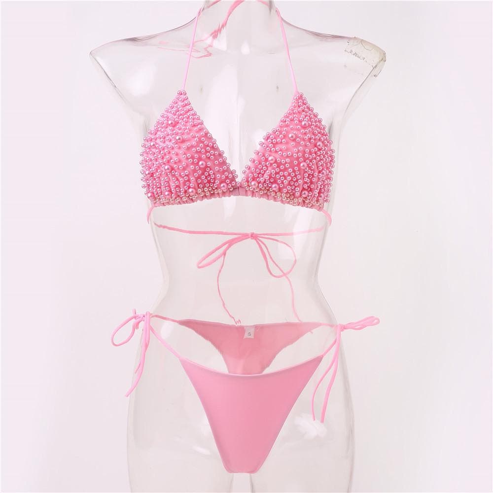 Kayan wanka na bikini mai laushi mara baya tare da sandar Pearl