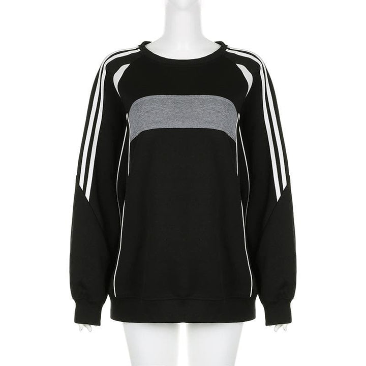 Patchwork long sleeve contrast round neck top