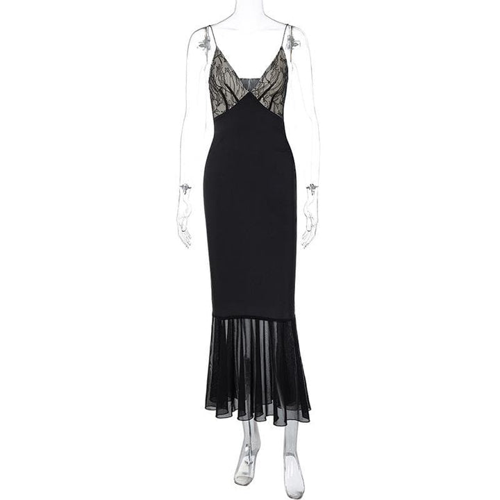 Lace patchwork contrast ruched v neck backless midi dress  | Festival Outfits Women