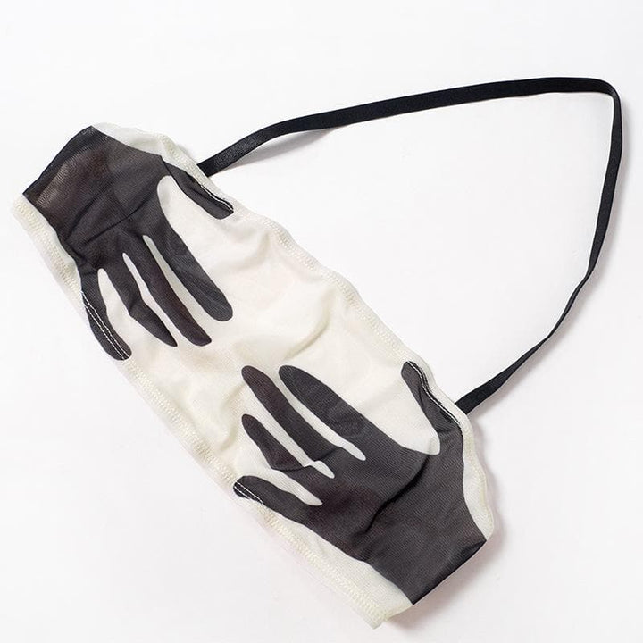 Halter backless mesh patchwork contrast palm pattern pant set