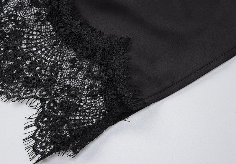 Hem lace slit satin cross open back dress - Halibuy