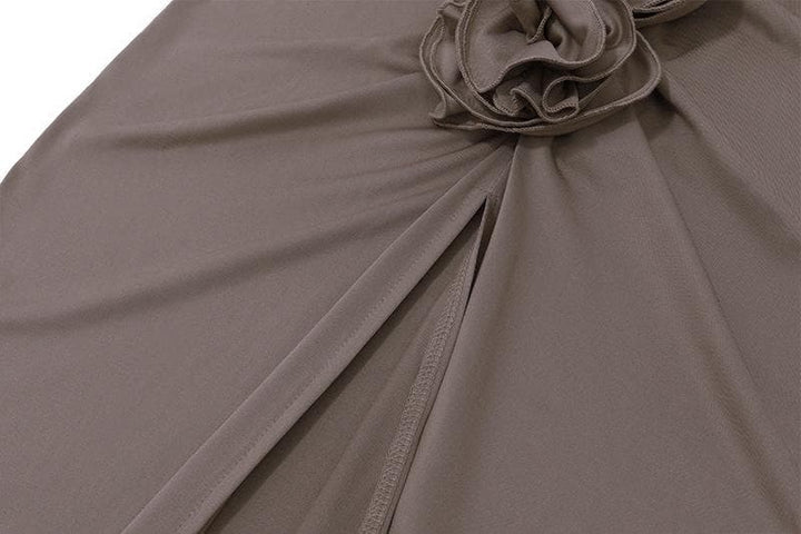 Ruched high slit flower applique irregular solid maxi skirt  | Festival Outfits Women