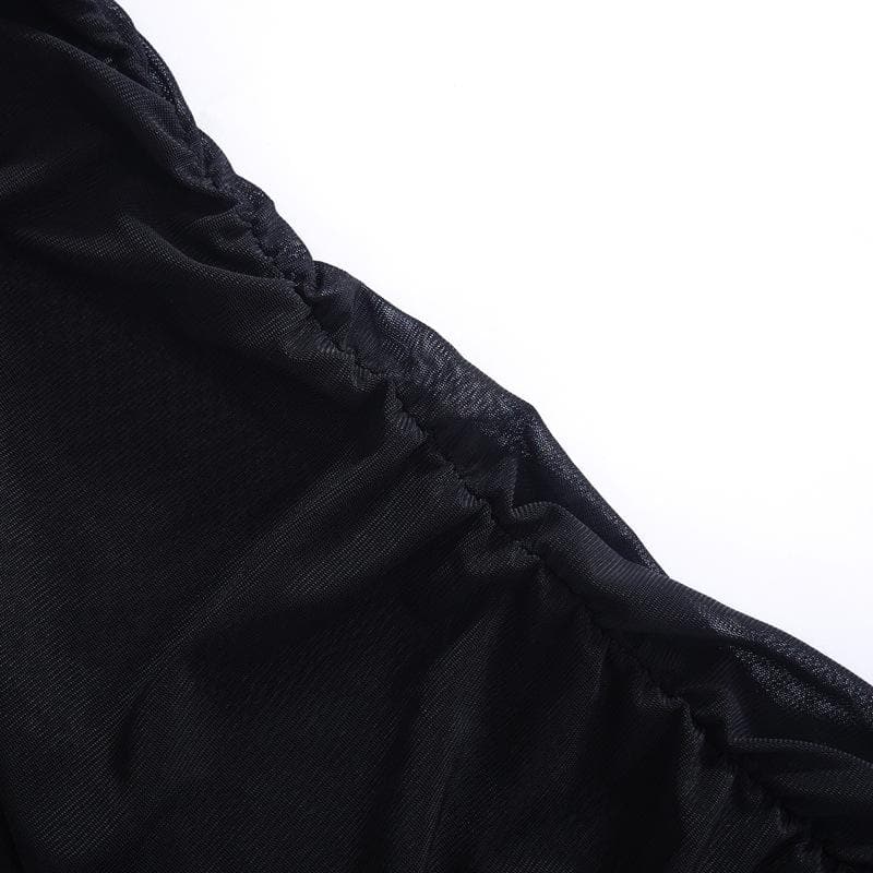 Sheer mesh see through one shoulder ruched irregular midi dress