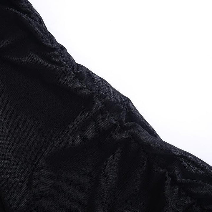 Sheer mesh see through one shoulder ruched irregular midi dress