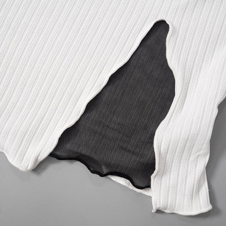 Bowknot lace hem ribbed patchwork slit backless ruffle tube top  | Festival Outfits Women