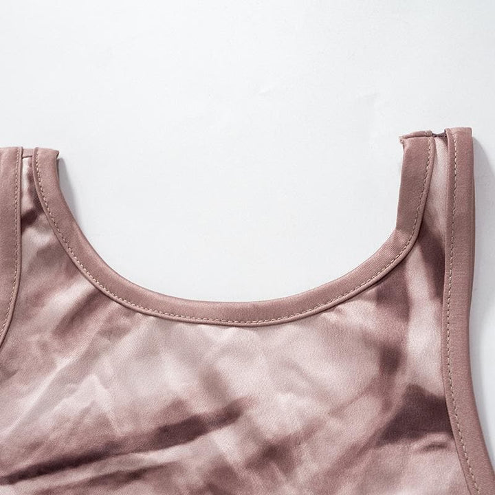 Ruched print contrast sleeveless round neck backless midi dress - Final Sale