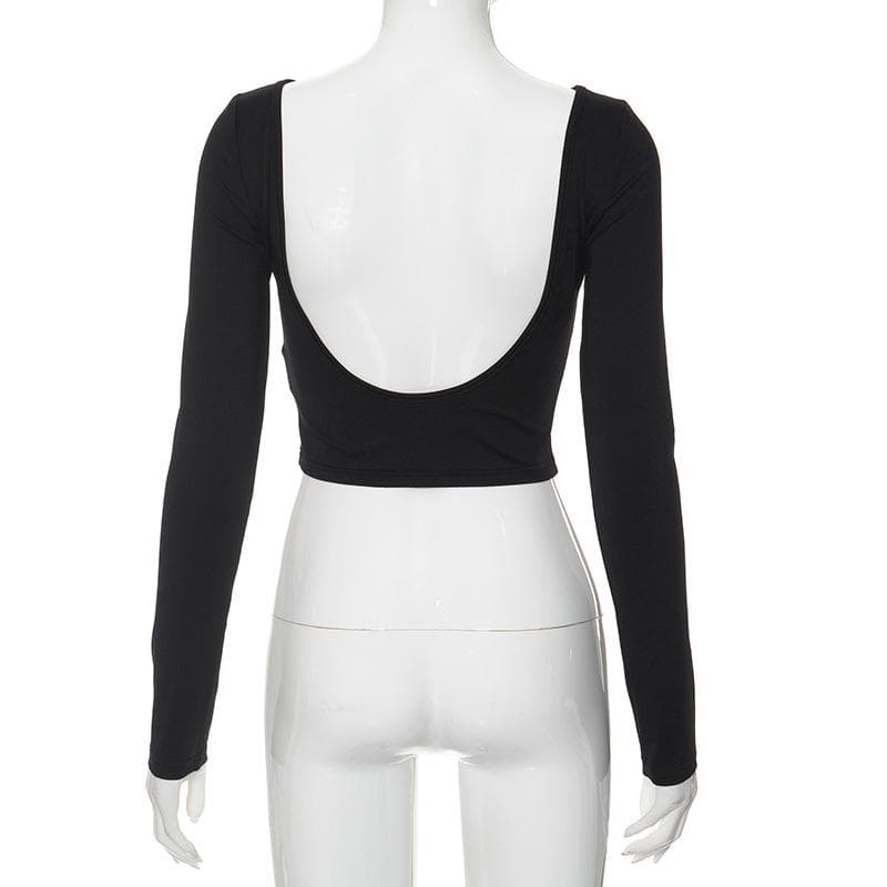 Long sleeve star pattern backless contrast crop top  | Festival Outfits Women