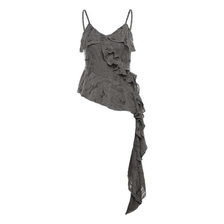 V neck ruffle irregular backless solid cami top  | Festival Outfits Women