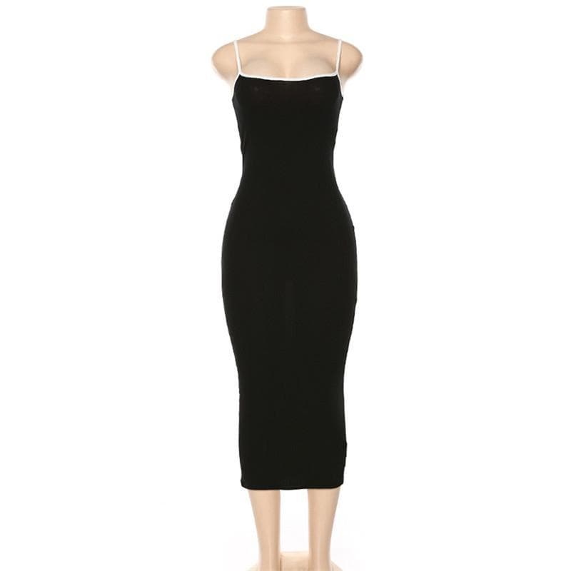Ribbed solid cami midi dress - Final Sale - Halibuy