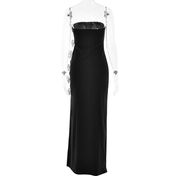 Bowknot contrast slit irregular backless tube maxi dress - Final Sale