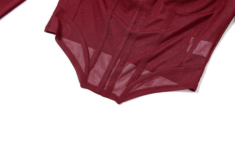 Corset mesh long sleeve solid ruched square neck crop top | Mesh Long Sleeve Crop Top  | Festival Outfits Women