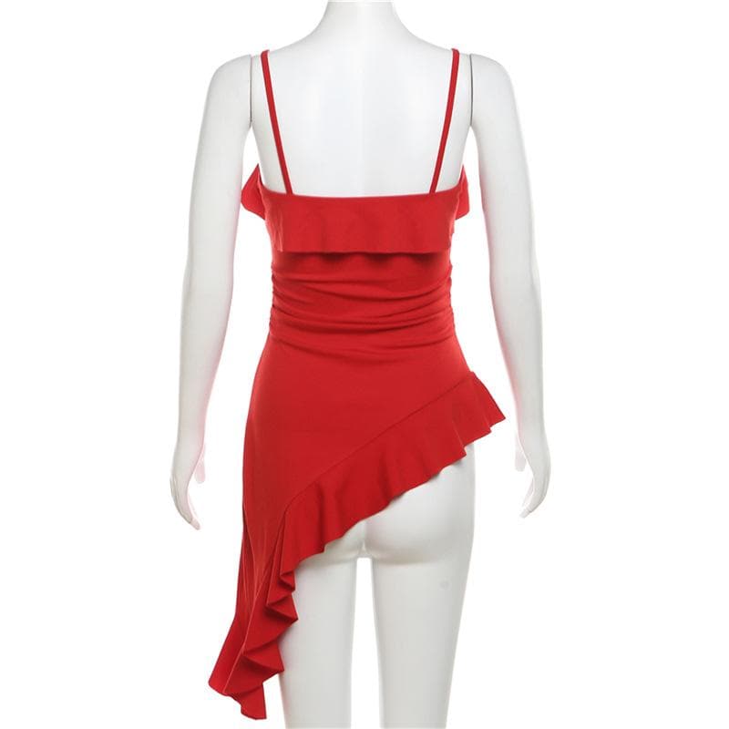 V neck irregular solid ruffle ruched cami top  | Festival Outfits Women