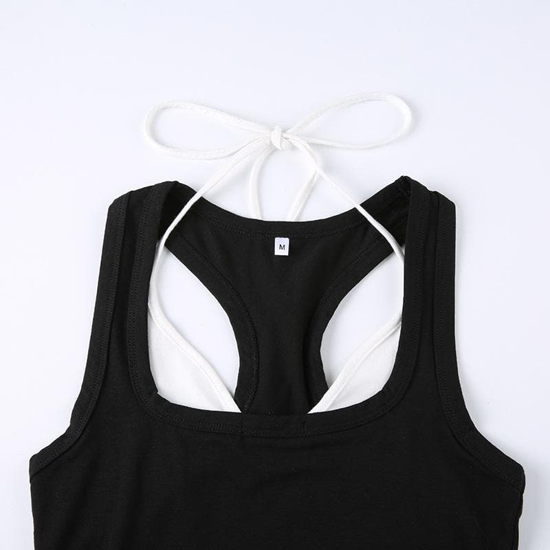 Patchwork contrast halter sleeveless crop top - Final Sale
