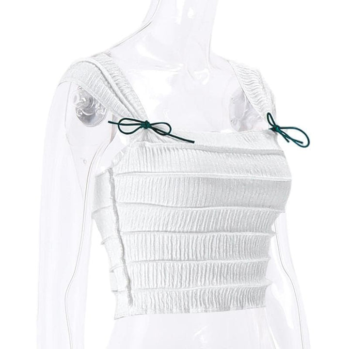 Stitch textured square neck sleeveless solid crop top