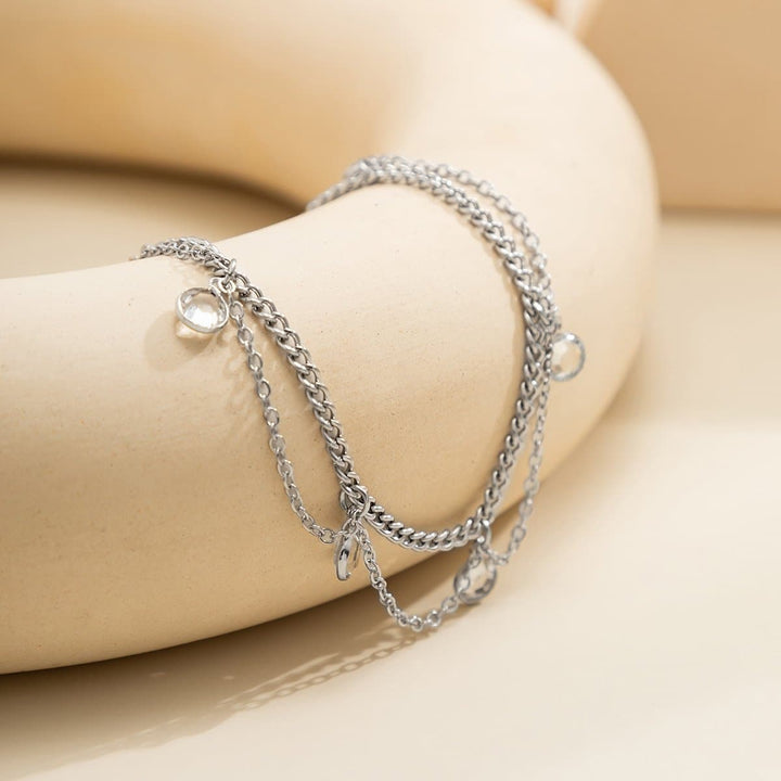 Layered stone pendant anklet