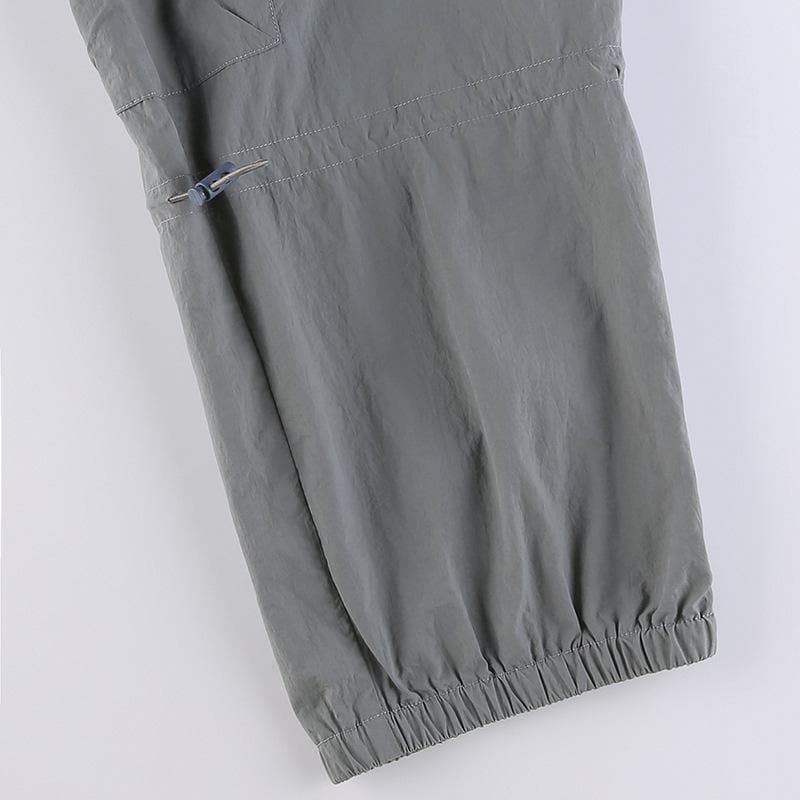 Drawstring solid cargo pocket low rise baggy pant Parachute pants
