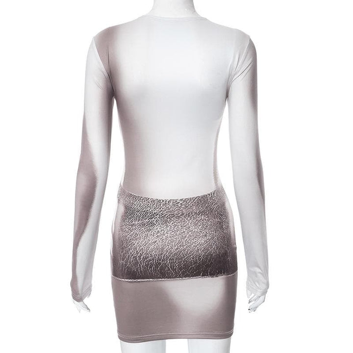 Long sleeve body print crewneck contrast mini dress