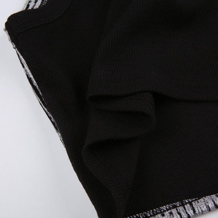 Textured contrast sleeveless crewneck patchwork crop top