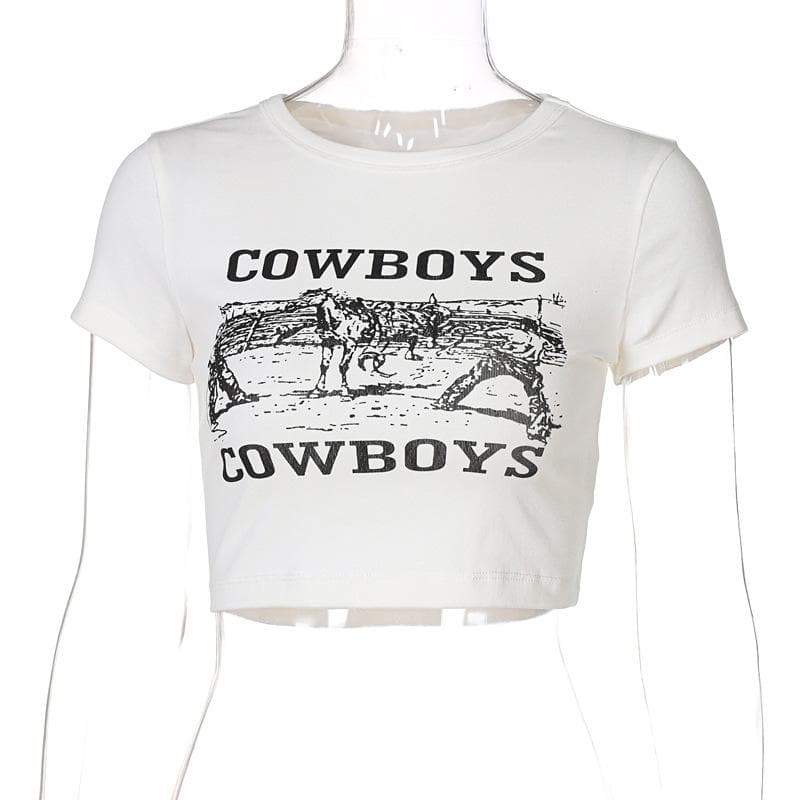 “COWBOYS” print short sleeve crewneck crop top