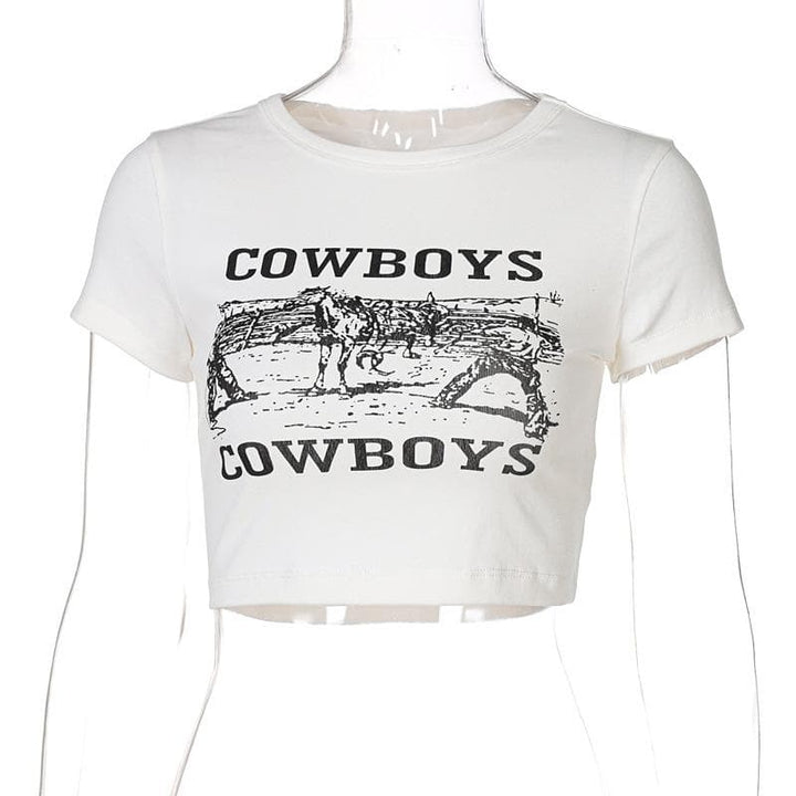 “COWBOYS” print short sleeve crewneck crop top