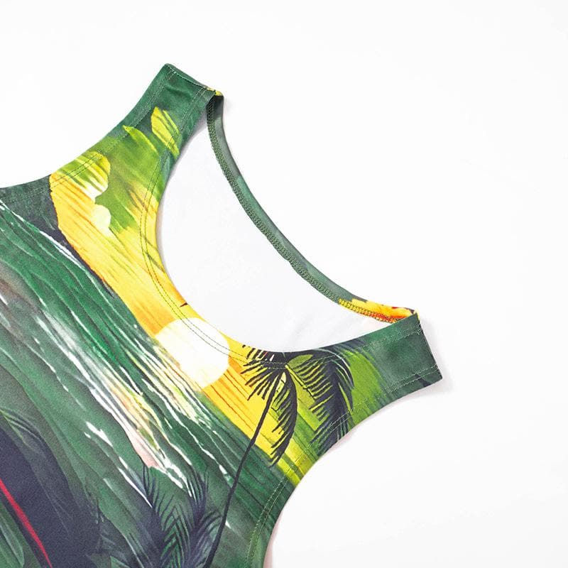 Sleeveless round neck abstract contrast mini dress - Final Sale