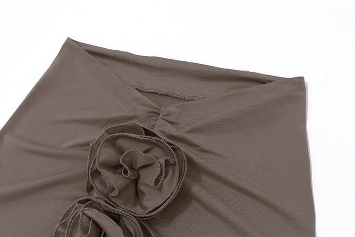 Ruched high slit flower applique irregular solid maxi skirt  | Festival Outfits Women