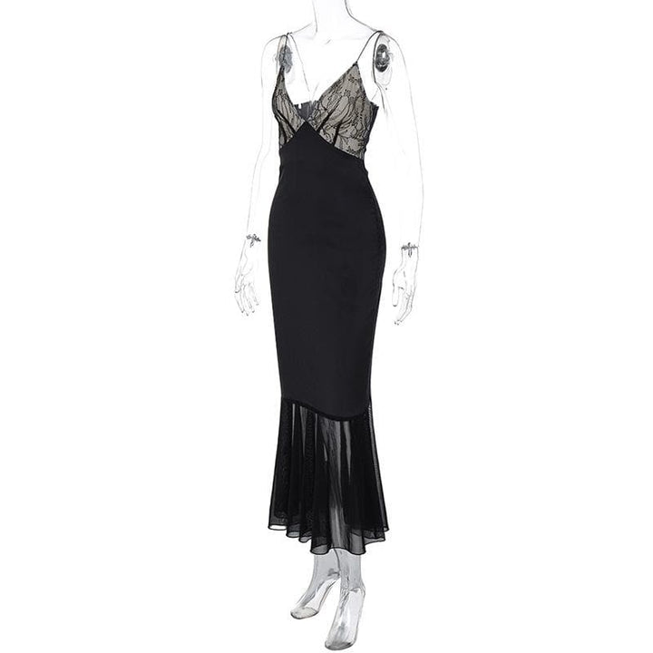 Lace patchwork contrast ruched v neck backless midi dress  | Festival Outfits Women