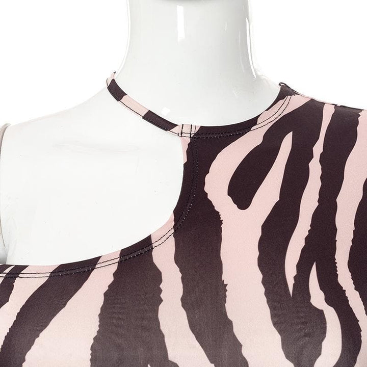 Long sleeve off shoulder zebra print crop top - Halibuy