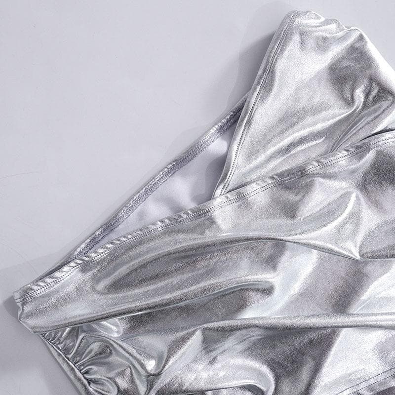 Cross front ruched metallic low rise mini skirt  | Festival Outfits Women