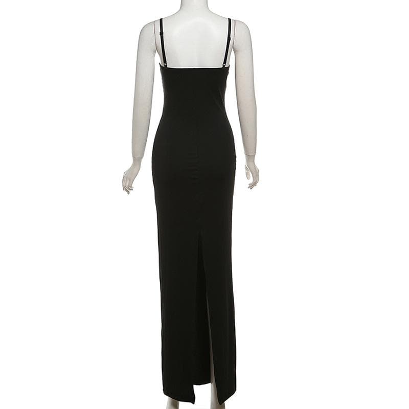 Sweetheart neck lace slit patchwork cami maxi dress  | Festival Outfits Women