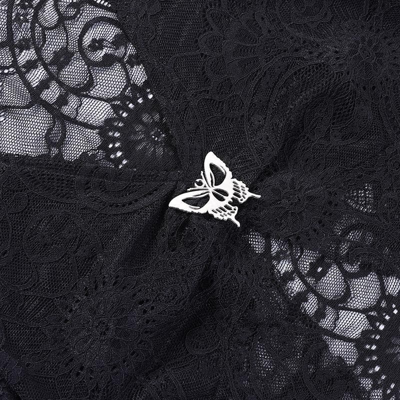 Flared sleeve lace slit v neck solid crop top-final-sale