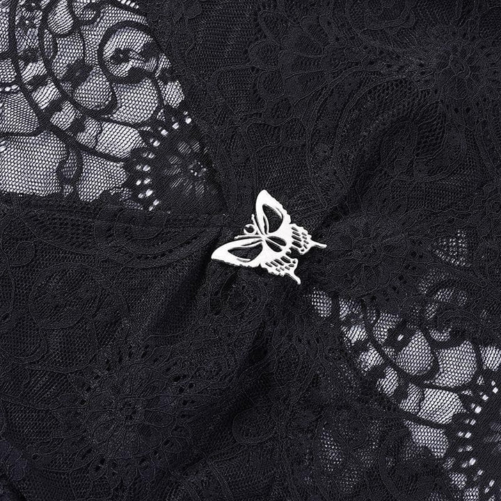 Flared sleeve lace slit v neck solid crop top-final-sale