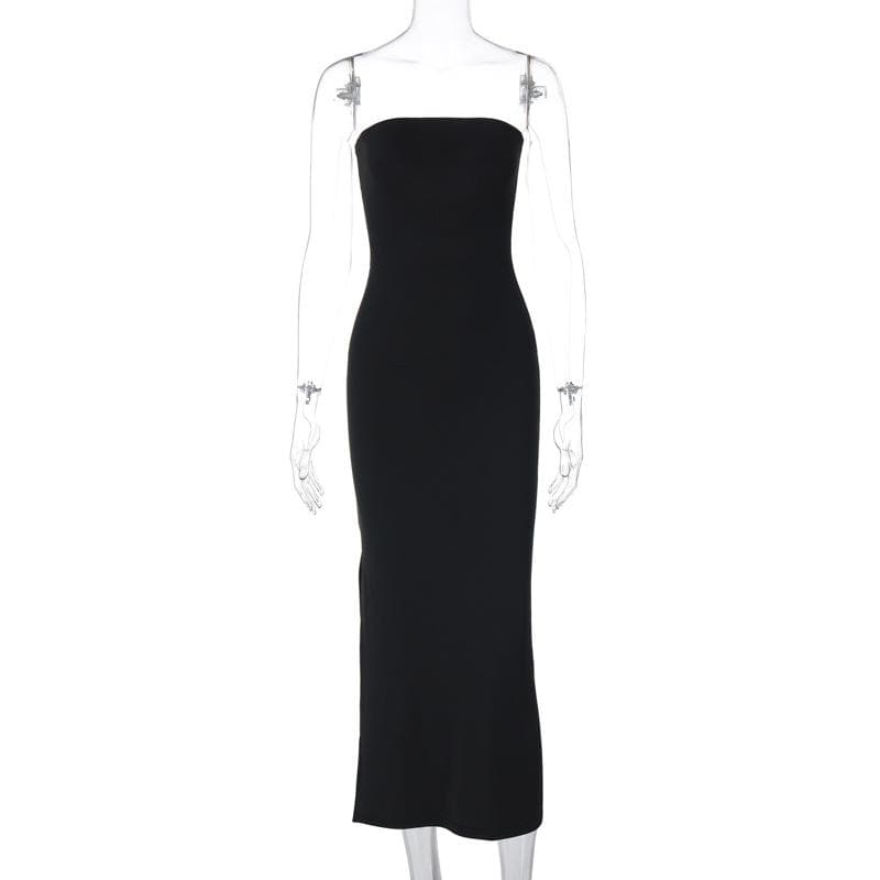 Slit backless solid sleeveless tube midi dress  | Festival Outfits Women