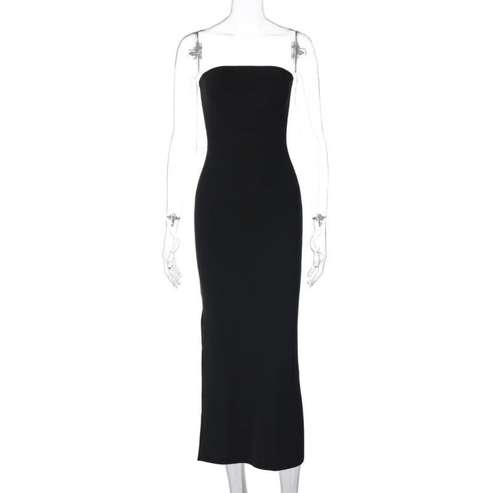 Slit backless solid sleeveless tube midi dress  | Festival Outfits Women