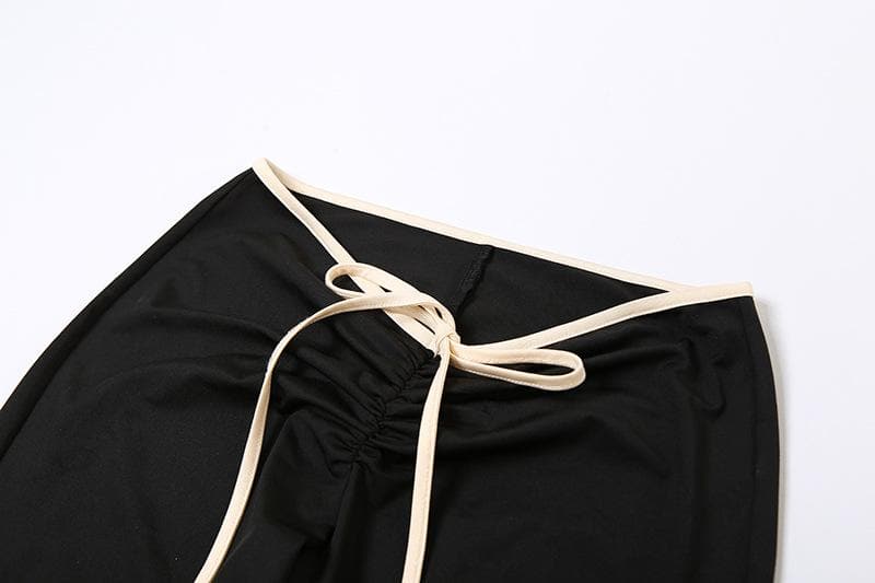 Contrast self tie v neck short sleeve low rise pant set