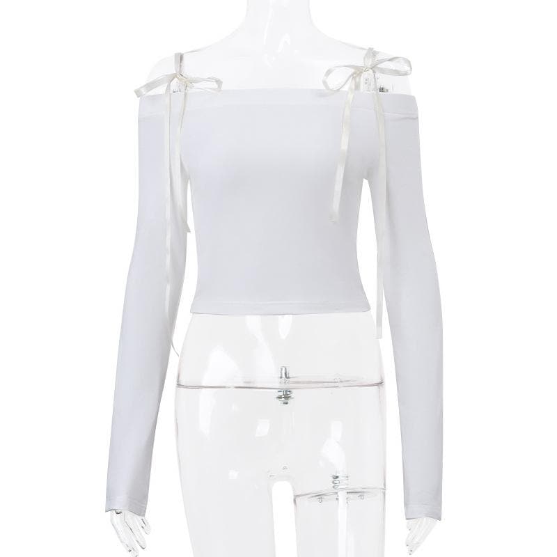 Self tie off shoulder long sleeve solid top