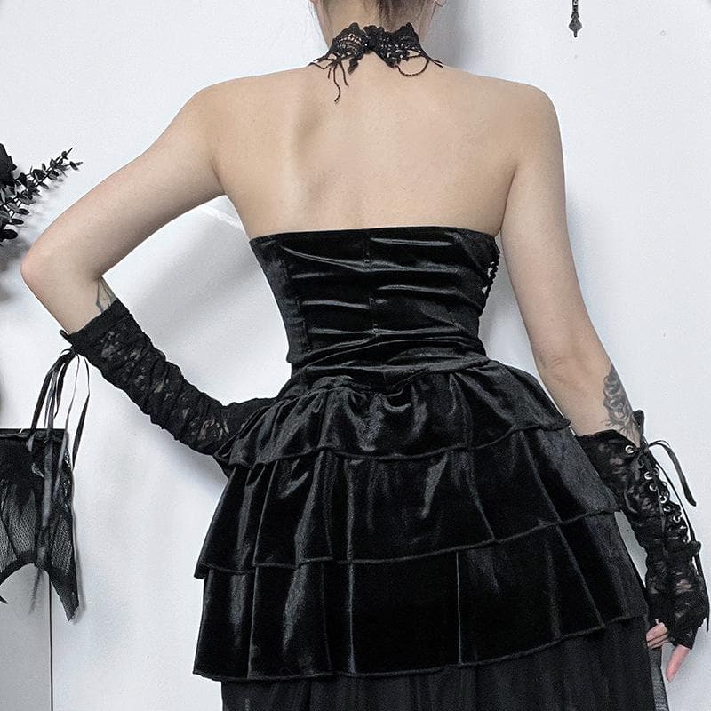 Contrast lace hem halter backless velvet corset top | victorian gothic dresses  | Festival Outfits Women