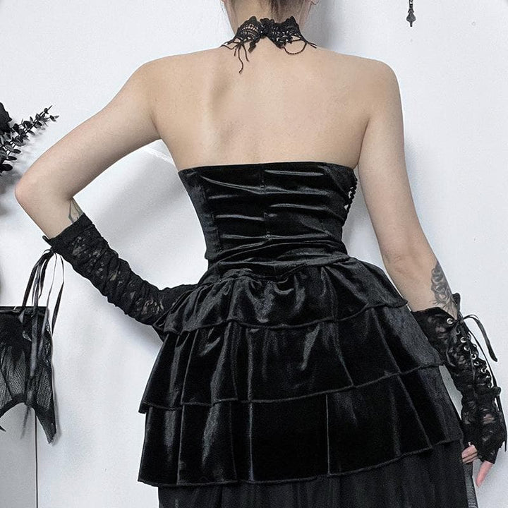 Contrast lace hem halter backless velvet corset top | victorian gothic dresses  | Festival Outfits Women