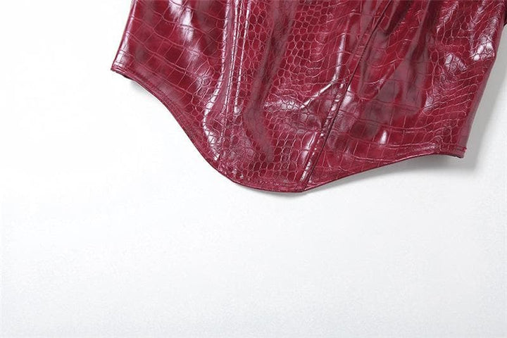 PU leather buckle backless zip-up crop tube top  | Festival Outfits Women