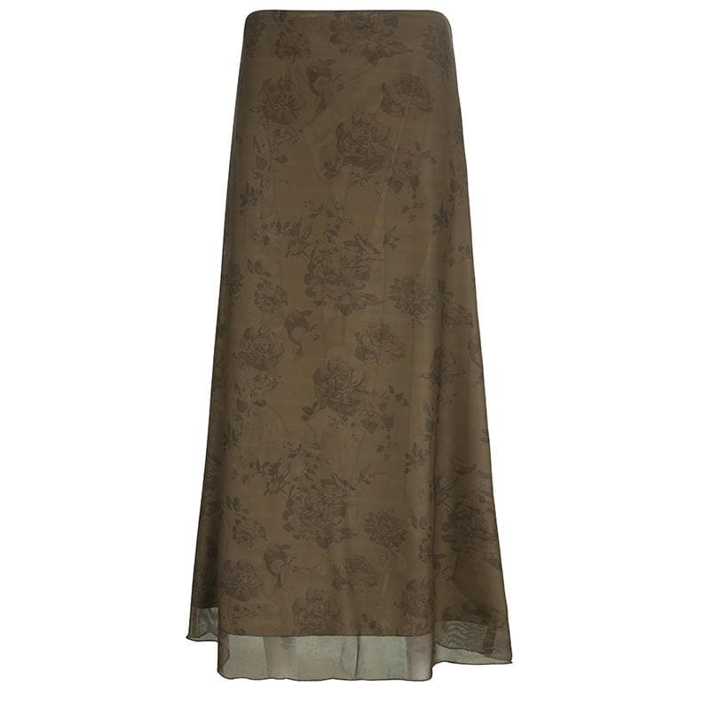 Mesh flower pattern zip-up ruffle midi skirt – Halibuy