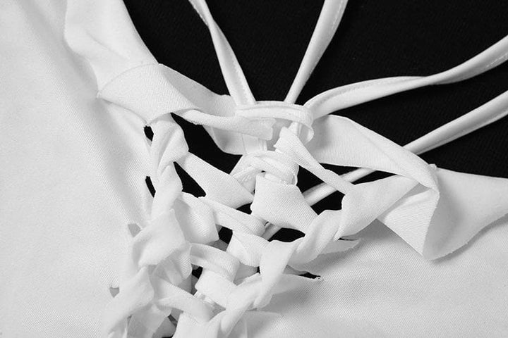 Backless hollow out self tie solid cami mini dress - Final Sale