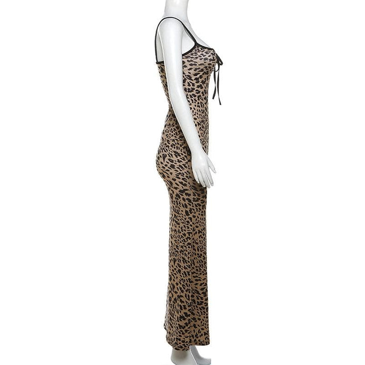 Leopard print hollow out backless cami cut out maxi dress  | Festival Outfits Women
