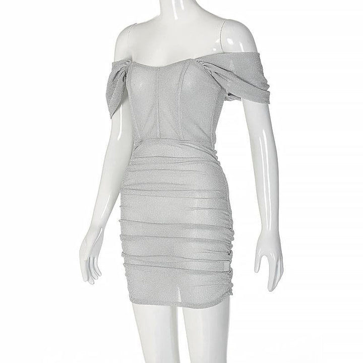 Corset off shoulder textured ruched see through mini dress  | Festival Outfits Women