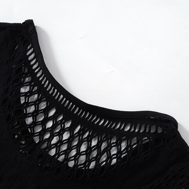Hollow out solid fishnet long sleeve jumpsuit  | Festival Outfits Women