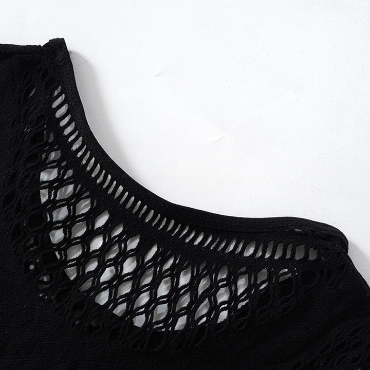 Hollow out solid fishnet long sleeve jumpsuit  | Festival Outfits Women