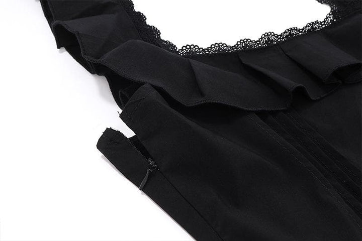 Cap sleeve square neck ruffle pleated solid zip-up mini dress