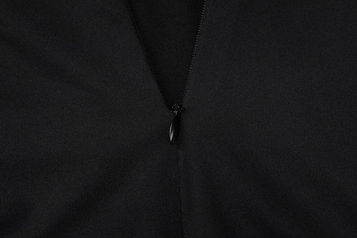 Long sleeve hollow out gloves solid zip-up jumpsuit